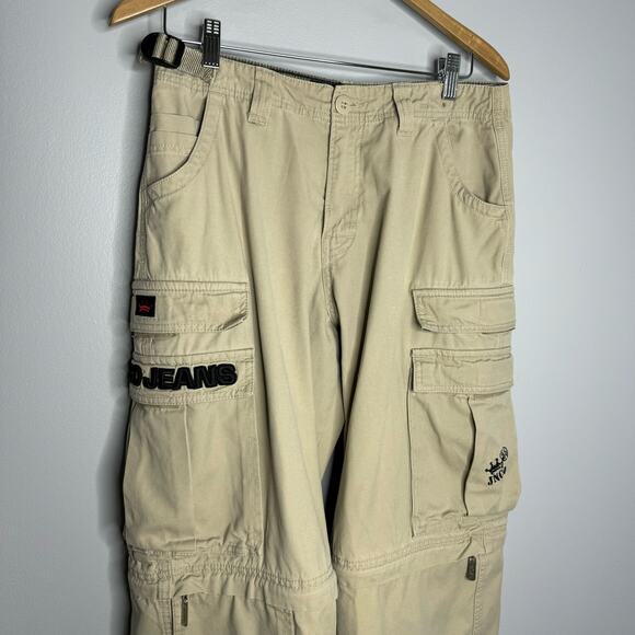 JNCO Jeans Khaki Cream Cargo Pants  Wide Leg Skater Raver Y2K Vintage 90s Sz. 18 - Picture 3 of 14